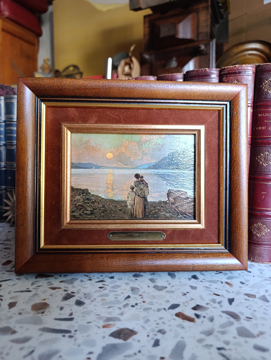 Tableau P. Sala bord de lac au clair de lune avec cadre en bois – 21 x 25 cm