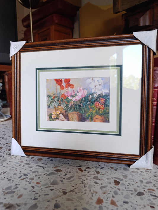 Tableau encadré nature morte aux cyclamens et fleurs – décoration florale 35,2 x 30,2 cm