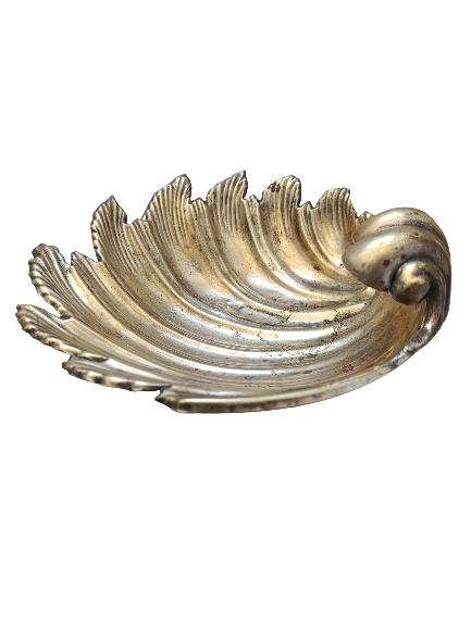 🐚 Coupe coquillage ancienne en métal argenté doré - Style baroque